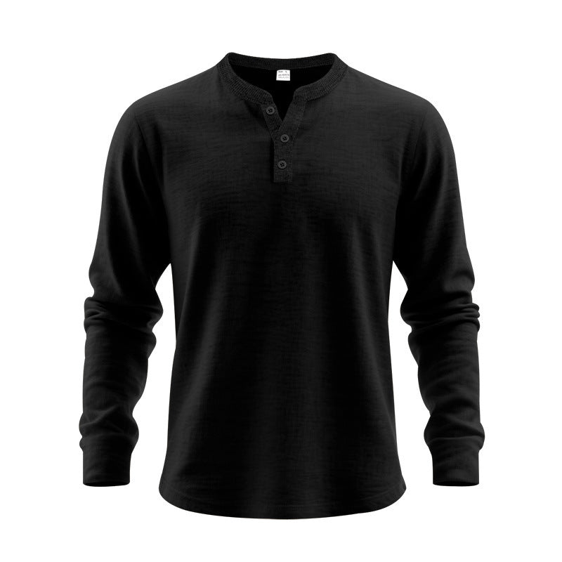 Herren nan strukturiertes Henley-Langarmshirt mit Thermo-Waffelstruktur, geripptem Stehkragen und körperfreundlichem Schnitt Drune