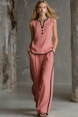 Damen Elegantes Zweiteiler-Set mit schickem Oberteil und weiten Hosen Drune