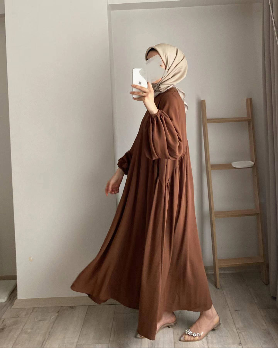 Damen elegantes Maxikleid mit voluminösen Ärmeln und fließendem Schnitt Drune