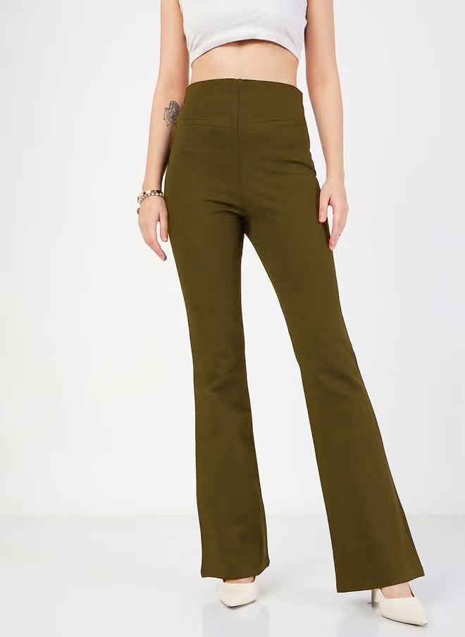 Damen Flared Pants mit hohem Bund und elastischem Material Drune