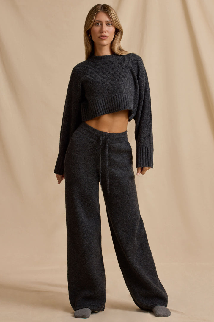 Damen modisches cropped Strick-Loungewear-Set Drune