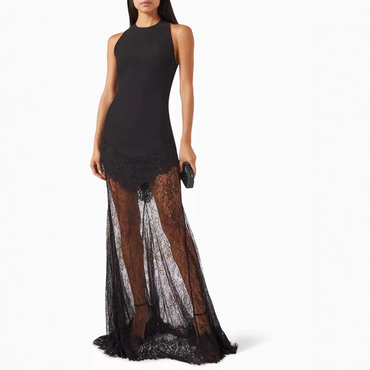 Damen Bodenlanges Spitzenkleid im eleganten Schnitt Drune