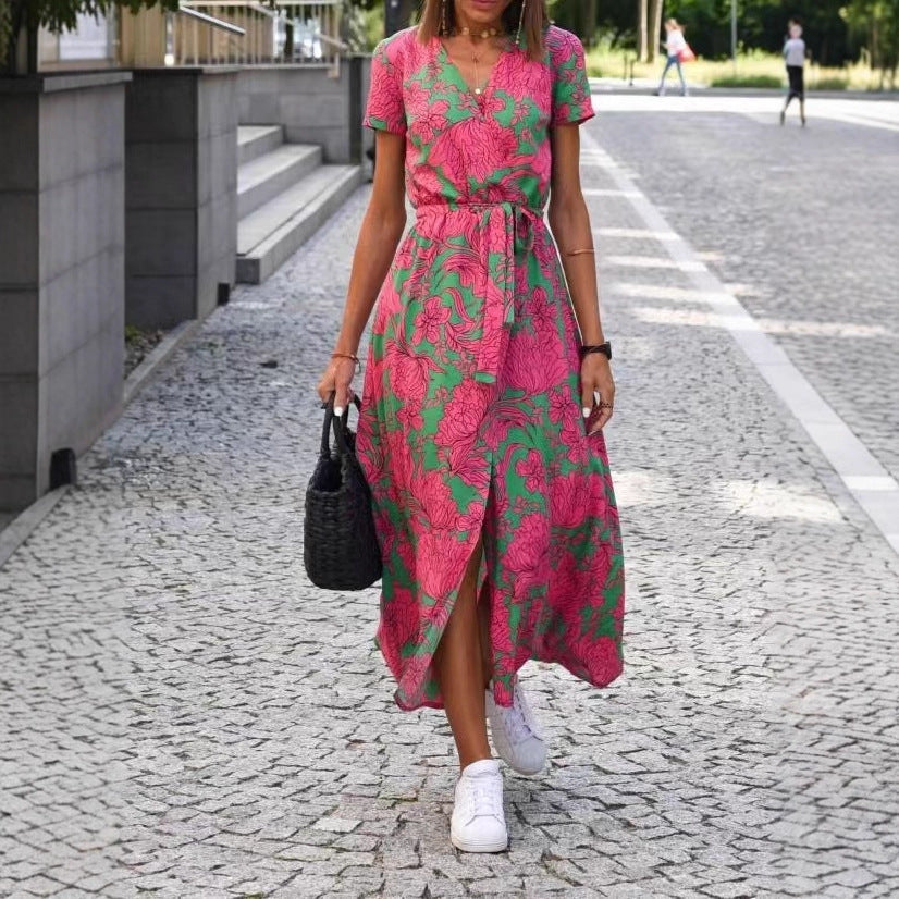Damen Maxikleid mit Polka-Dots und seitlichem Schlitz Drune