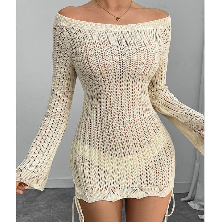 Damen Strickkleid im modernen Off-Shoulder Design mit weiten Ärmeln und Raffungen Drune