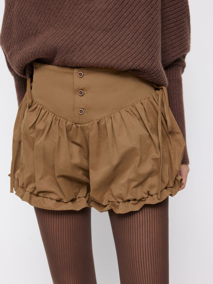 Damen modische Rüschen-Shorts mit hohen Bund und verstellbaren Kordeln Drune