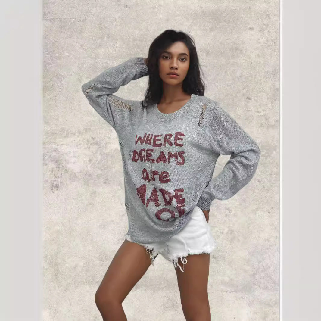 Damen Sweatshirt mit auffälligem Schriftzug und lässigem Schnitt Drune
