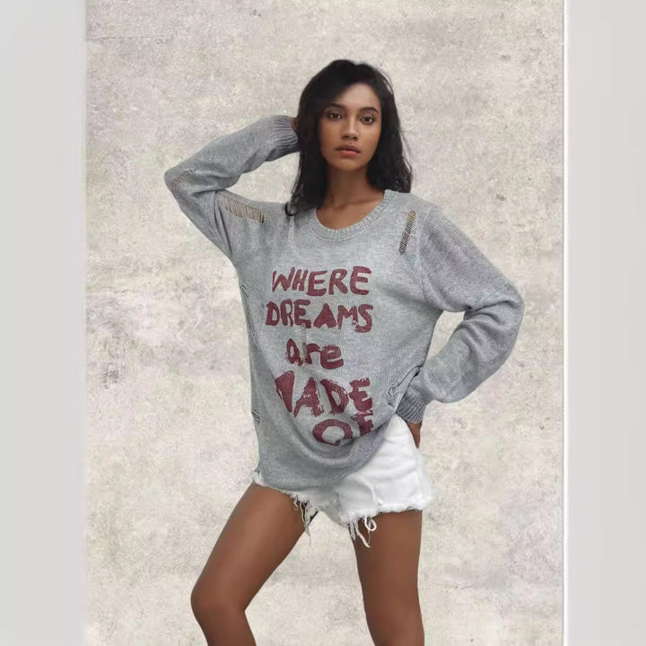 Damen Sweatshirt mit auffälligem Schriftzug und lässigem Schnitt Drune