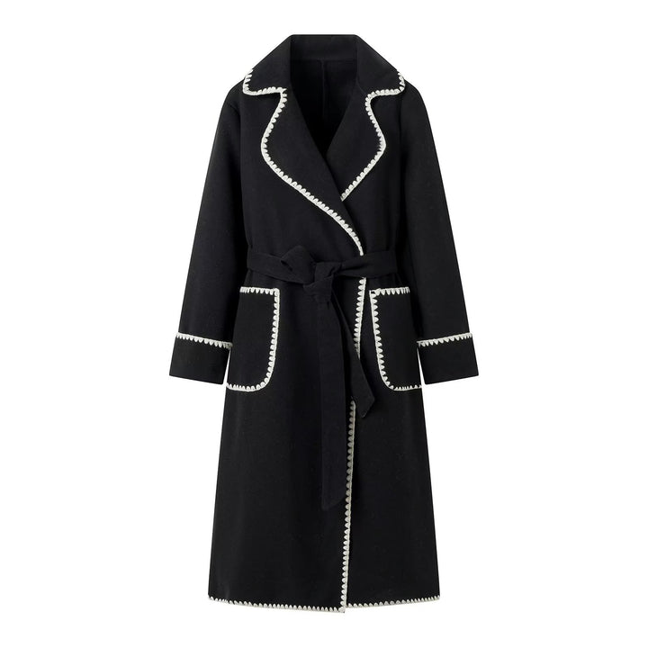 Damen elegante Übergangsjacke mit dekorativem Gürtel und hochwertigen Taschen Drune