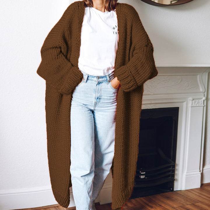Damen Großer Strickmantel mit tiefen Taschen und voluminösen Ärmeln Drune