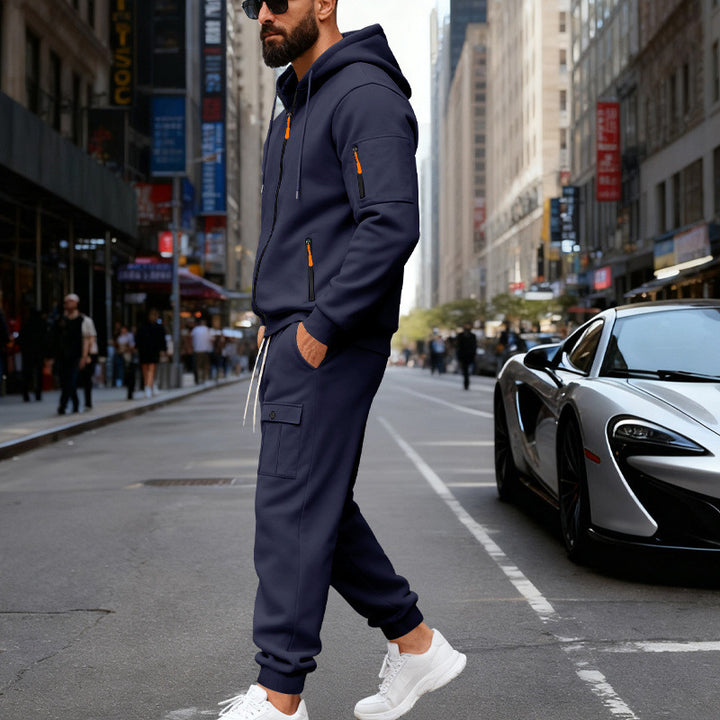 Herren stylisches Zweiteiliges Jogginganzug mit Kapuze und praktischen Taschen Drune