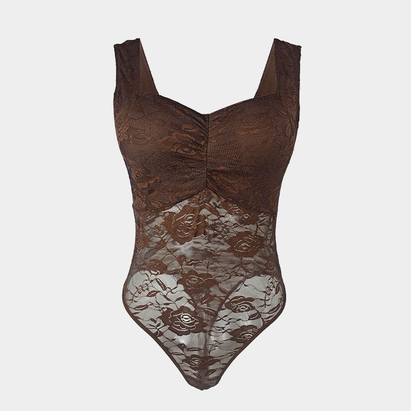 Damen Spitzen-Bodysuit mit floralem Design und konturierendem Schnitt Drune
