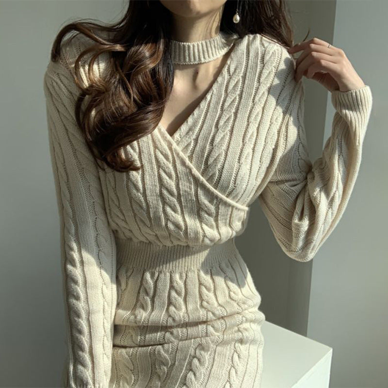 Damen Strickkleid mit Zopfdesign und elegantem Schlitz Drune