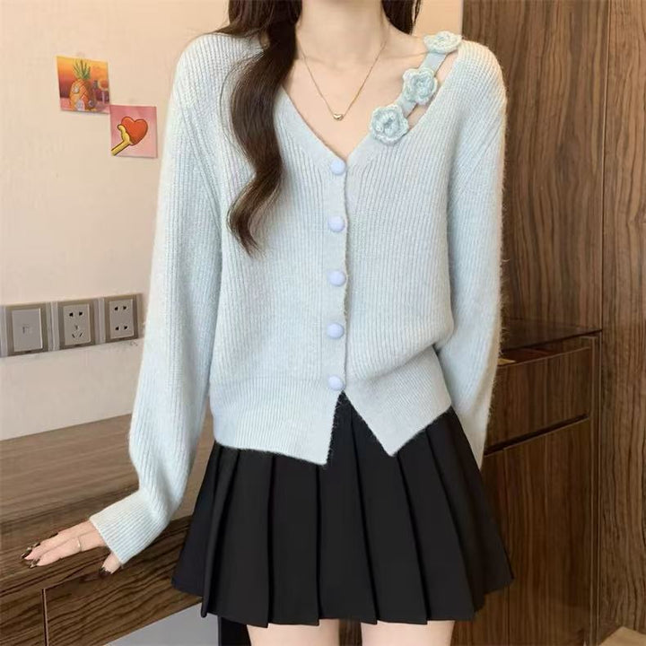 Damen Strickjacke mit floralem Detail und Knopfverschluss Drune