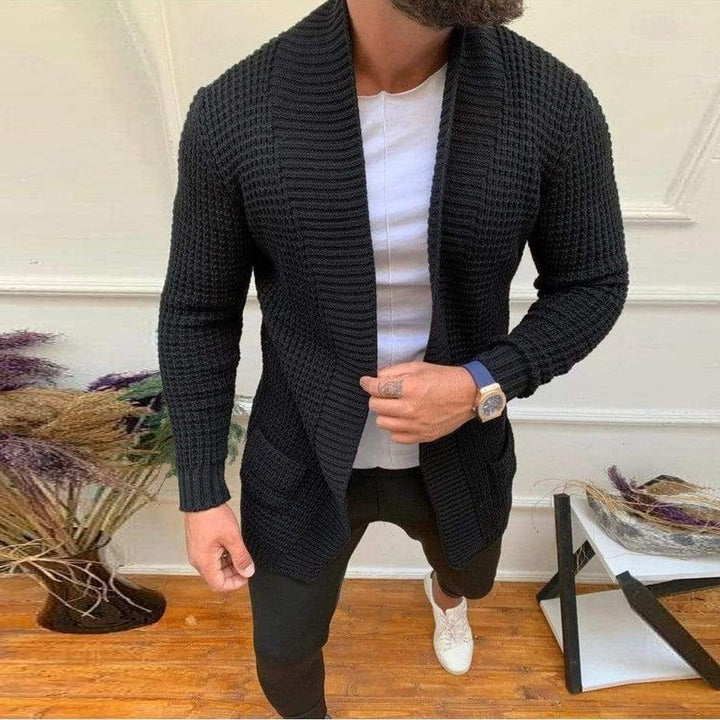 Herren Strickjacke mit tiefem Kragen und strukturiertem Design Drune