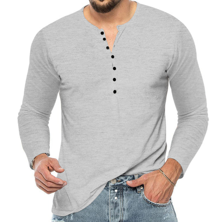 Herren nan Langarm-Henleyshirt mit elastischer Baumwollmischung, schmaler Passform und durchgehender Knopfleiste Drune