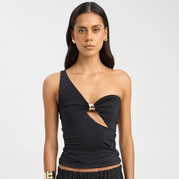 Damen Top mit asymmetrischem Design und dekorativem Schlittverschluss Drune