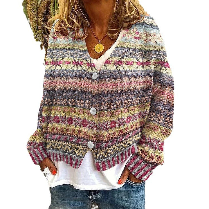 Damen Kurzstrickjacke mit verspieltem Muster und eleganten Knopfdetails Drune