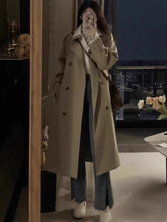 Drune | Damen Langer Wasserdichter Trenchcoat Reverskragen