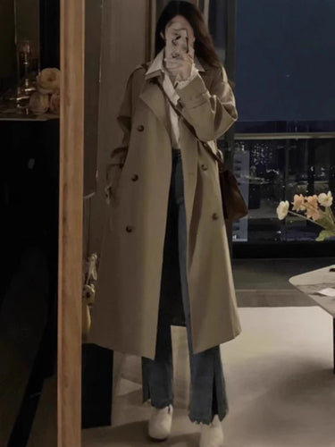 Drune | Damen Langer Wasserdichter Trenchcoat Reverskragen