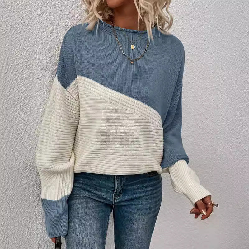 Damen Grobstrickpullover mit modernem Farbblock-Design und lockerer Passform Drune