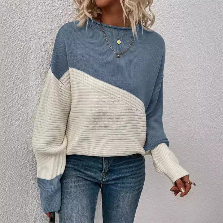 Damen Grobstrickpullover mit modernem Farbblock-Design und lockerer Passform Drune