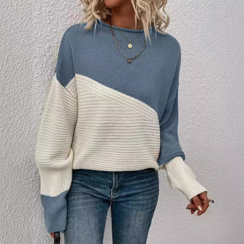 Damen Grobstrickpullover mit modernem Farbblock-Design und lockerer Passform Drune