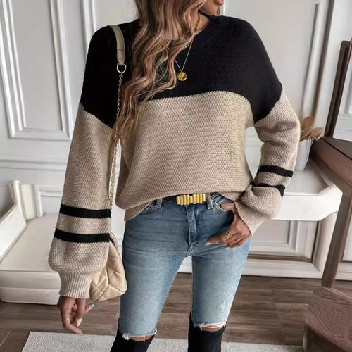 Damen modischer Pullover mit strukturiertem Design und sportlichem Streifenmuster Drune