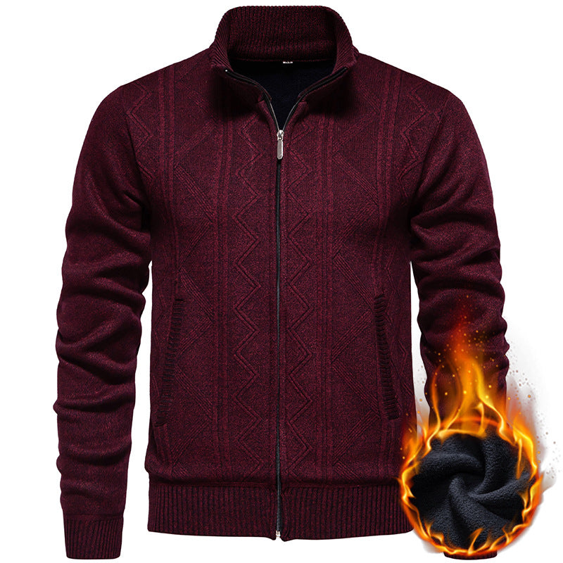 Herren Strickjacke mit Zopfmuster und hohem Stehkragen Drune