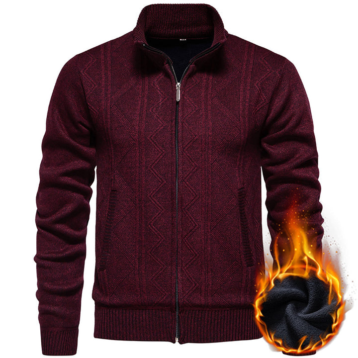 Herren Strickjacke mit Zopfmuster und hohem Stehkragen Drune