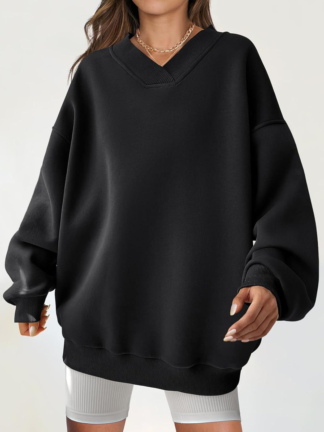 Damen Oversize Sweatshirt mit V-Ausschnitt Drune