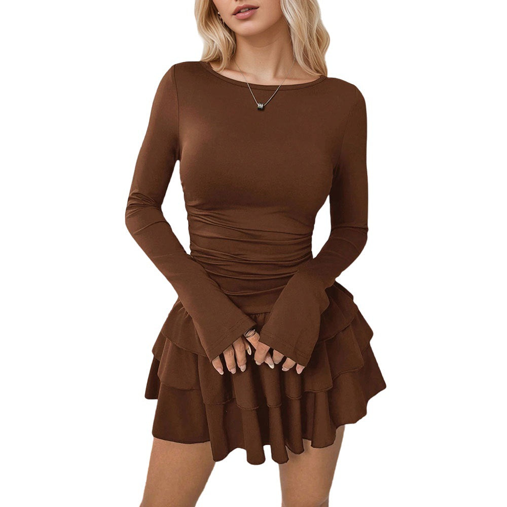 Damen Rüschenkleid mit langem Arm und schlichtem Design Drune