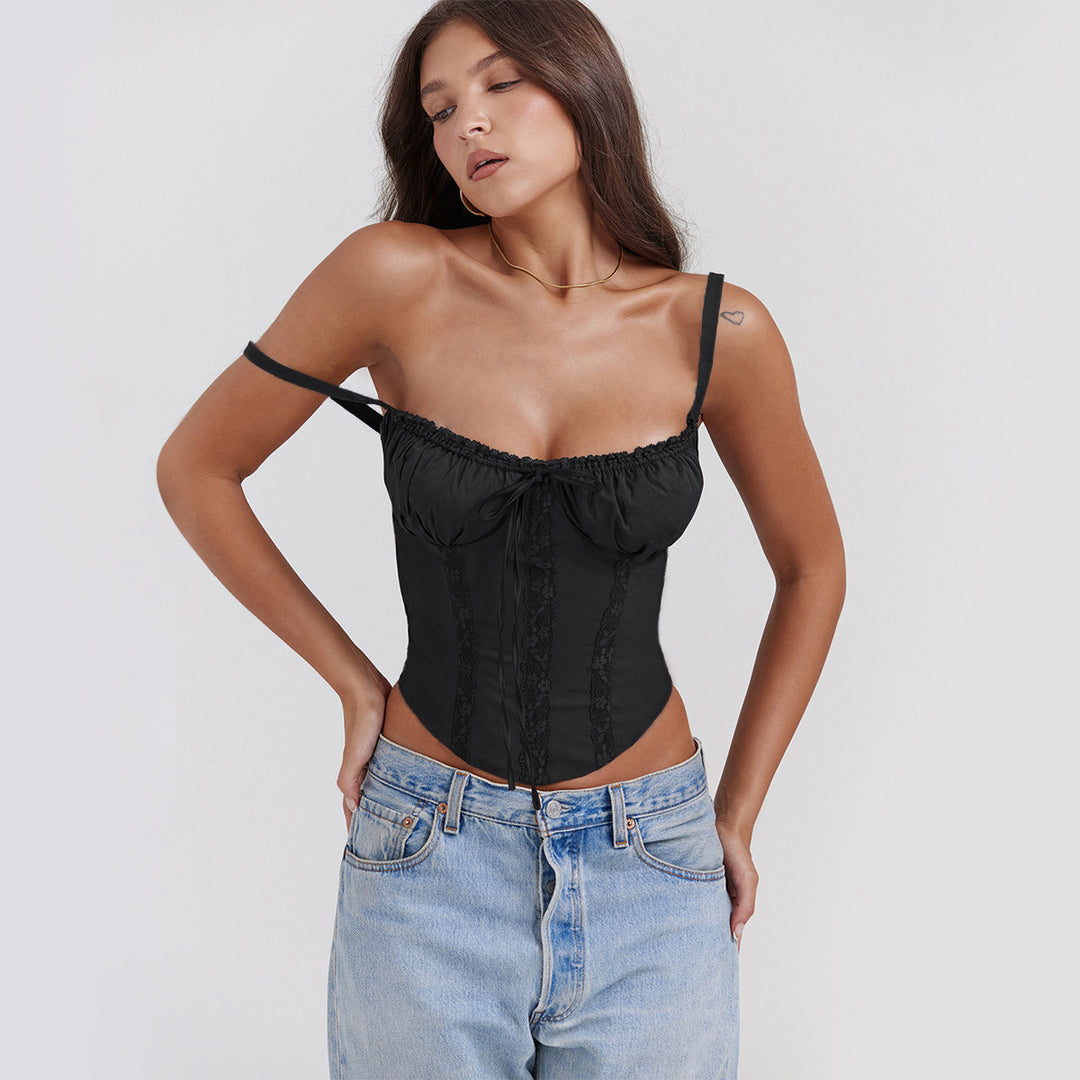 Damen Corsage-Oberteil mit zarter Spitzenverzierung und verstellbaren Trägern Drune