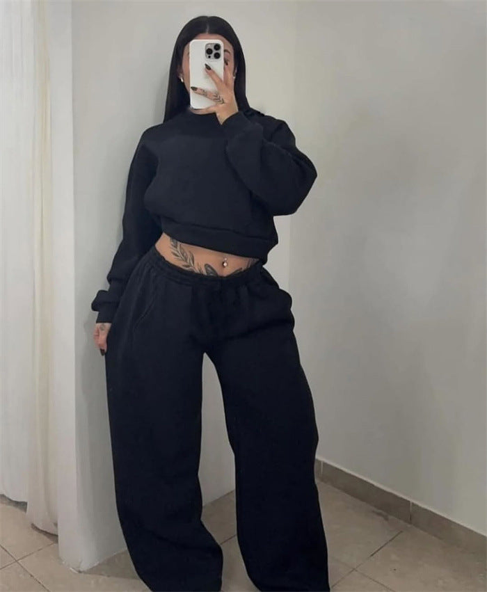 Damen lässiger Fleece-Sweat-Anzug mit elastischem Bund Drune