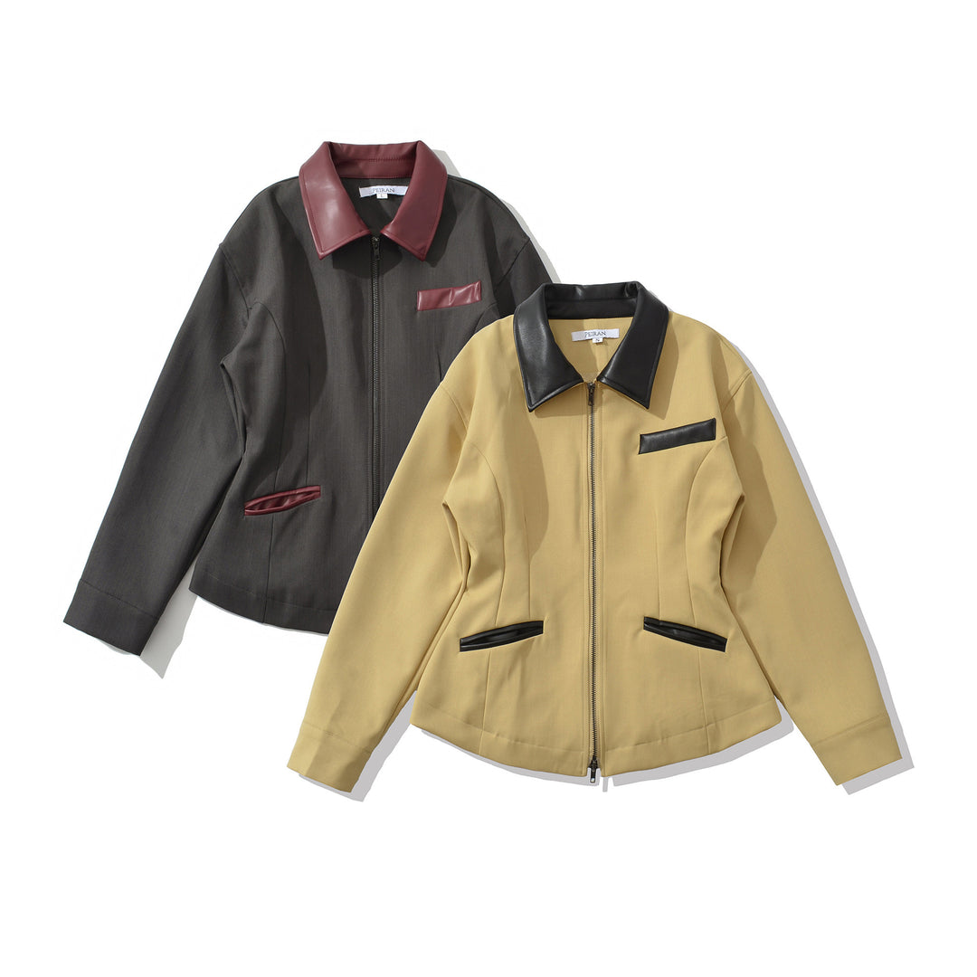 Damen modische kurz geschnittene Jacke mit Lederdetails Drune