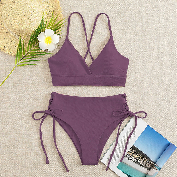 Damen Zweiteiliger Bikini mit verstellbaren Schnürungen und rückseitigem Kreuz-Träger Drune