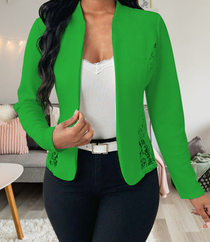 Damen elegante Blazerjacke mit Spitzenakzenten Drune