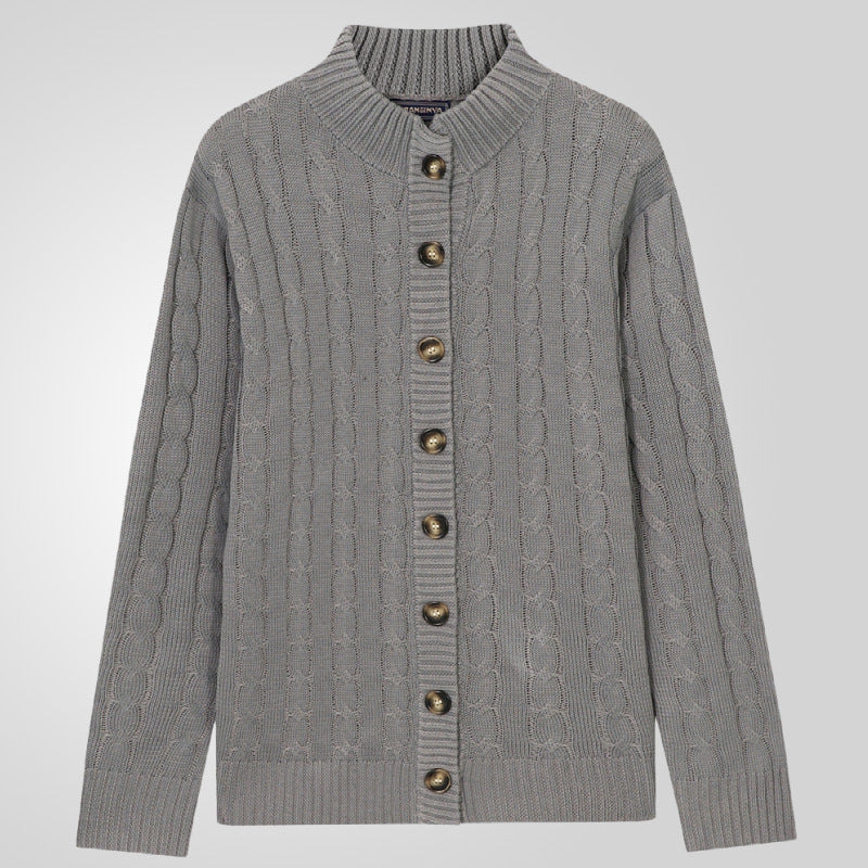 Herren Strickjacke mit Zopfmuster und umschlagbarem Kragen Drune
