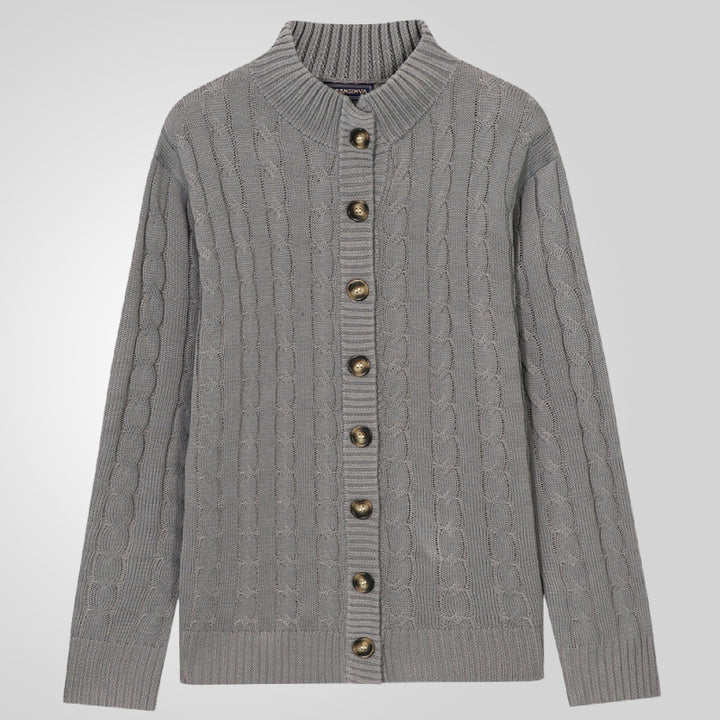 Herren Strickjacke mit Zopfmuster und umschlagbarem Kragen Drune