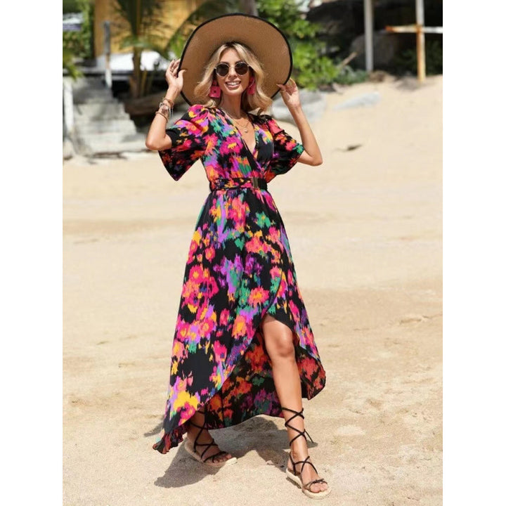 Damen Maxikleid mit elegantem Wickelausschnitt und floralem Design Drune