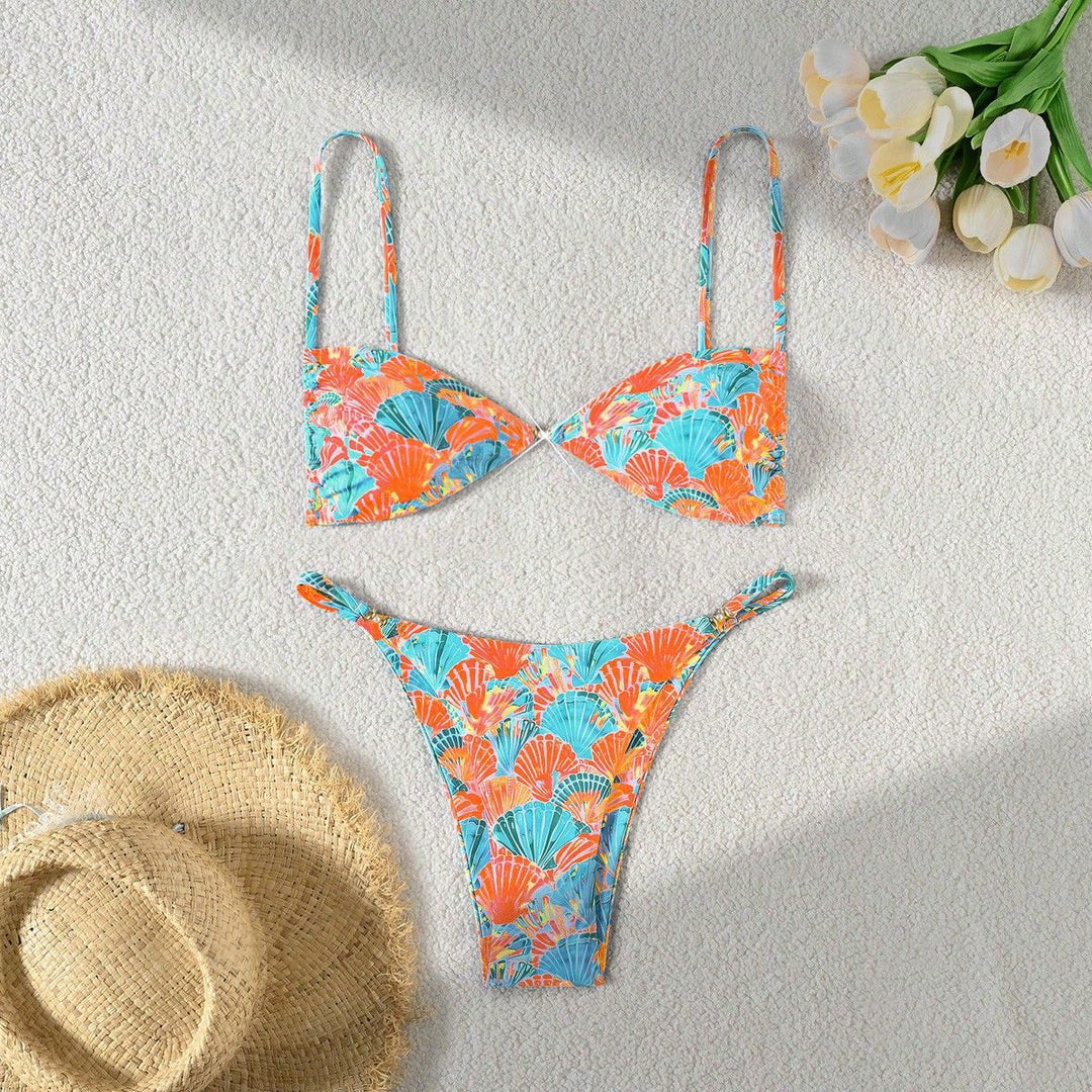Damen Leopardenmuster Bikini-Set mit verstellbaren Trägern Drune
