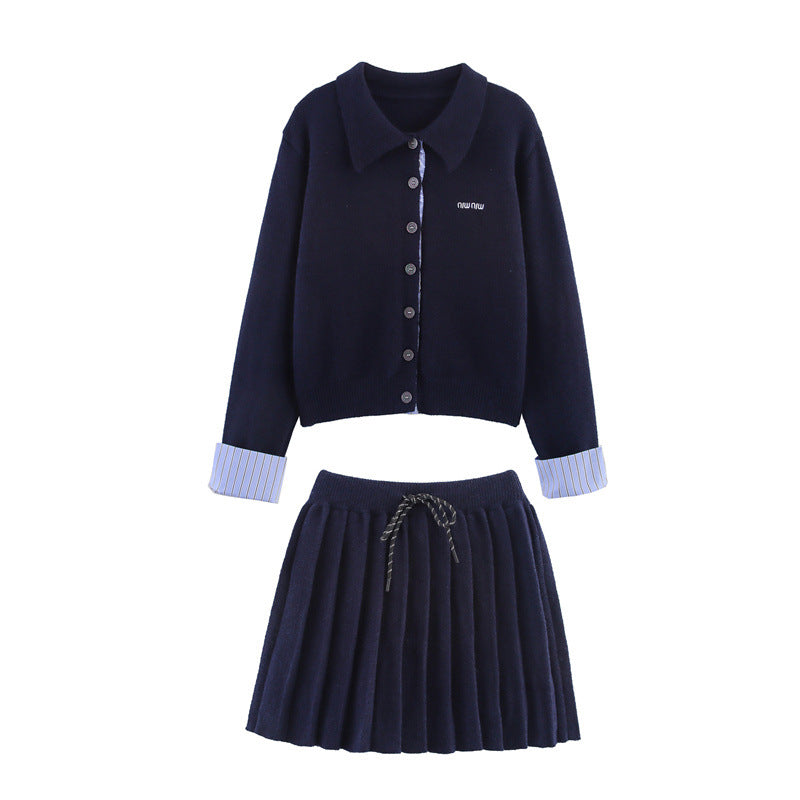 Damen Set aus Strickjacke und Rock mit eleganter Plissee-Optik Drune