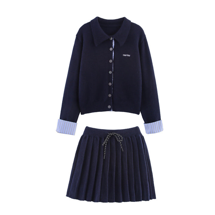 Damen Set aus Strickjacke und Rock mit eleganter Plissee-Optik Drune