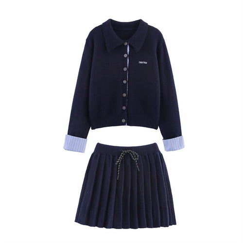 Damen Set aus Strickjacke und Rock mit eleganter Plissee-Optik Drune