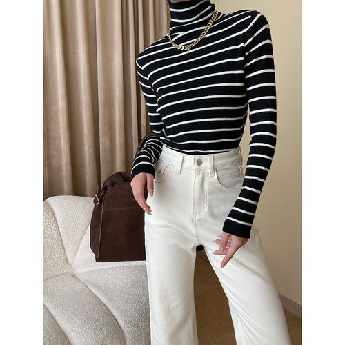 Damen lässige High-Waist Jeans mit weitem Bein und fransigem Saum Drune