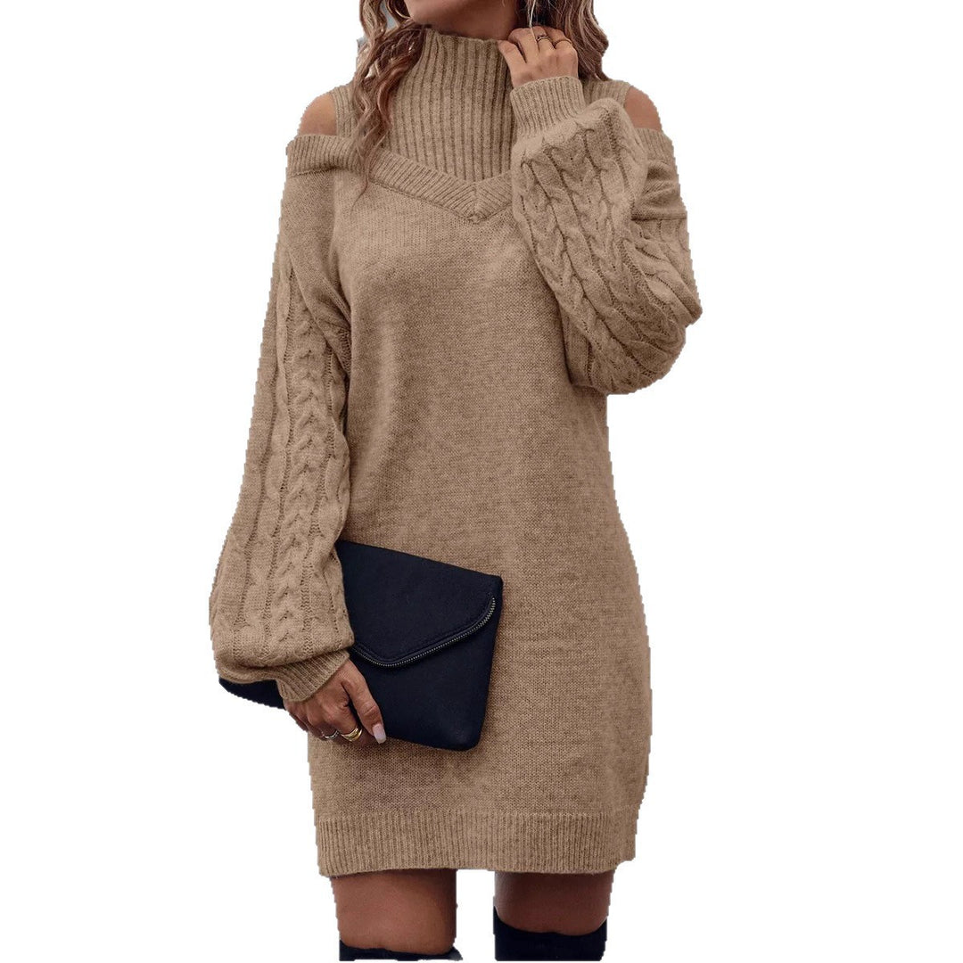 Damen Strickkleid mit Off-Shoulder-Design und einzigartigem Zopfstrick Drune