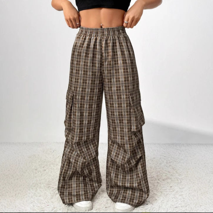 Damen Cargo-Hosen mit weitem Bein und modischem Karomuster Drune