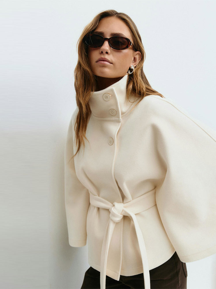 Damen Elegante Cape-Jacke mit Gürtel Drune