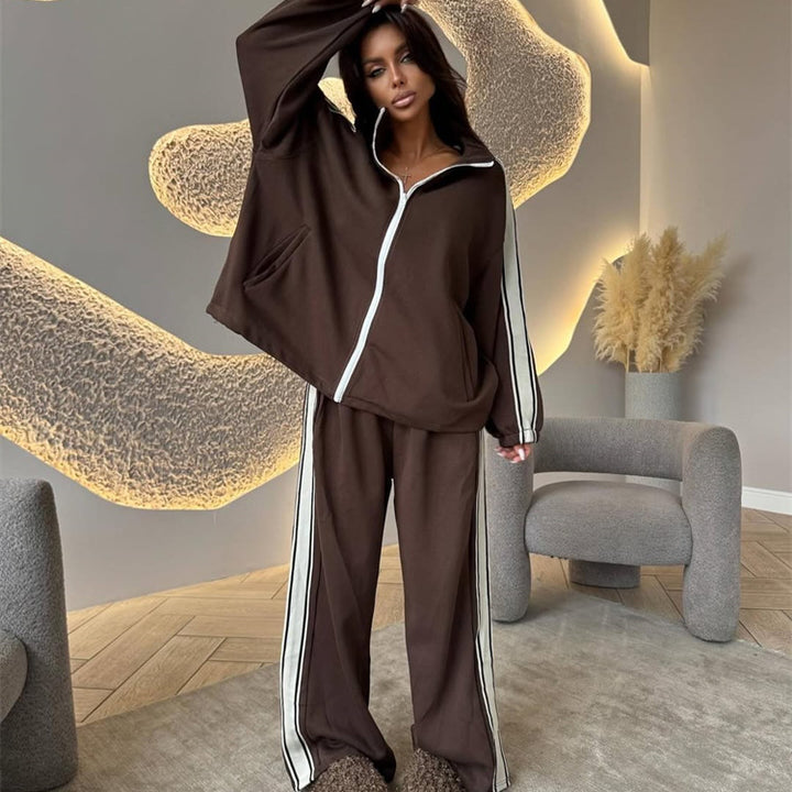 Damen sportliches Fleece-Jogging-Set mit hohen Seitenschlitzen Drune