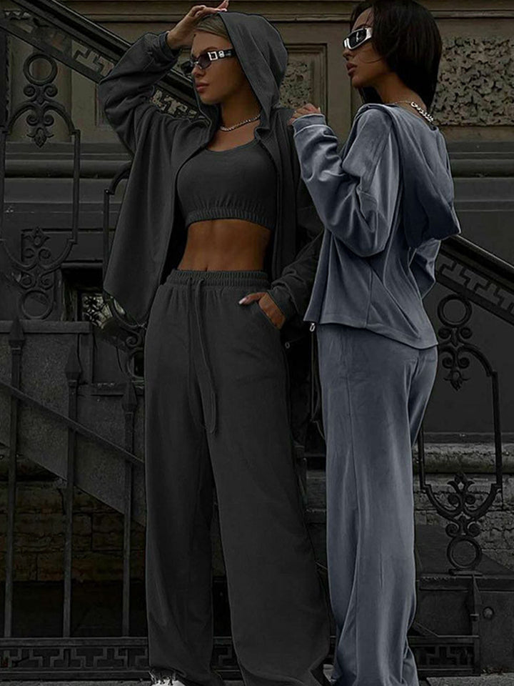 Damen sportliches Freizeit-Set mit cropped Top und weiter Hose Drune