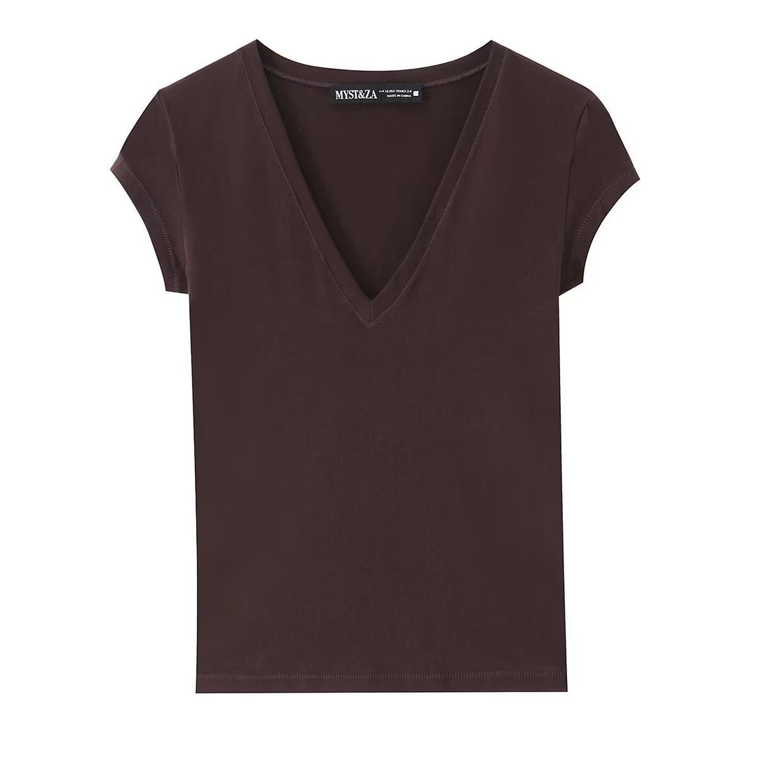 Damen T-Shirt mit modernem V-Ausschnitt und angenehmem Baumwollmix Drune